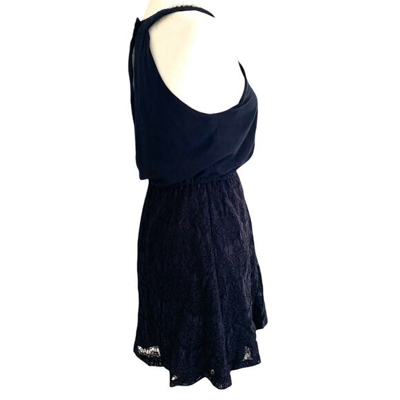 Blue Rain Womens Mini Dress Small Pearls Blue Beaded Lace Fit And Flare Halter - Picture 9 of 12